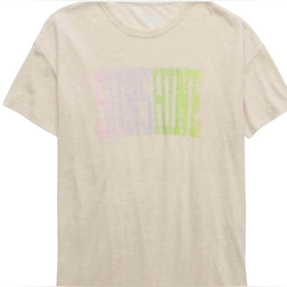Aerie New Linen Blend Sunshine Cream Crew Neck Tee Shirt Size Medium